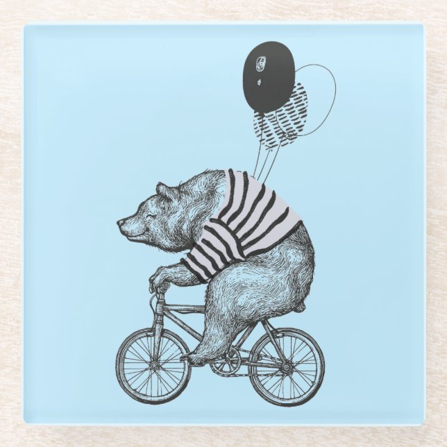 Balloon Bicycle Bear Glass Coaster (Front)