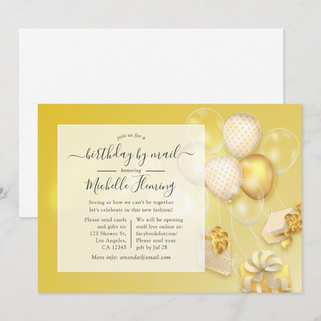 Balloon Birthday by Mail Party Invitation (Front/Back)