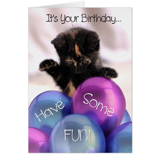 Balloon Birthday: Funny Kitten Birthday Card