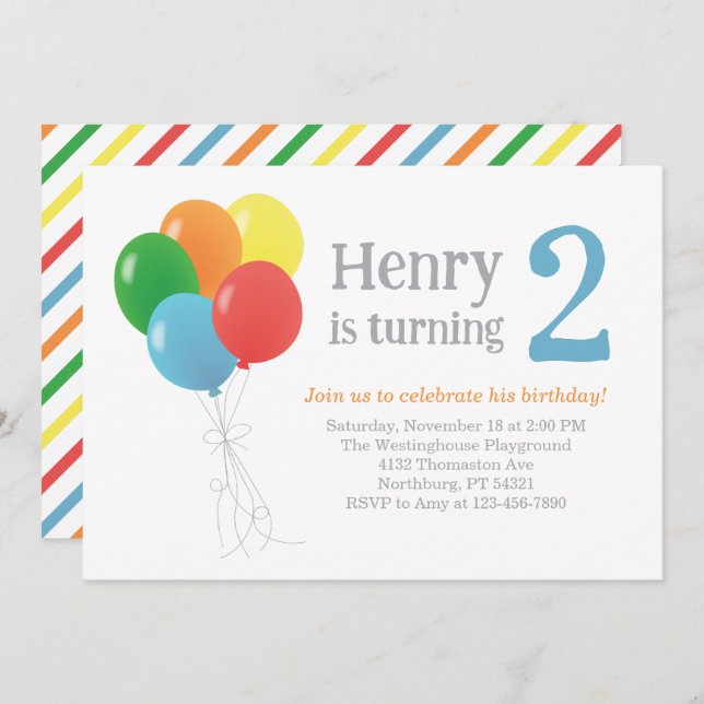 Balloon Birthday Invitation for Classic Party (Front/Back)