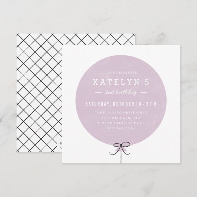 Balloon Birthday Invitation - Lavender (Front/Back)