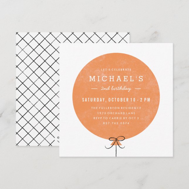 Balloon Birthday Invitation - Orange (Front/Back)