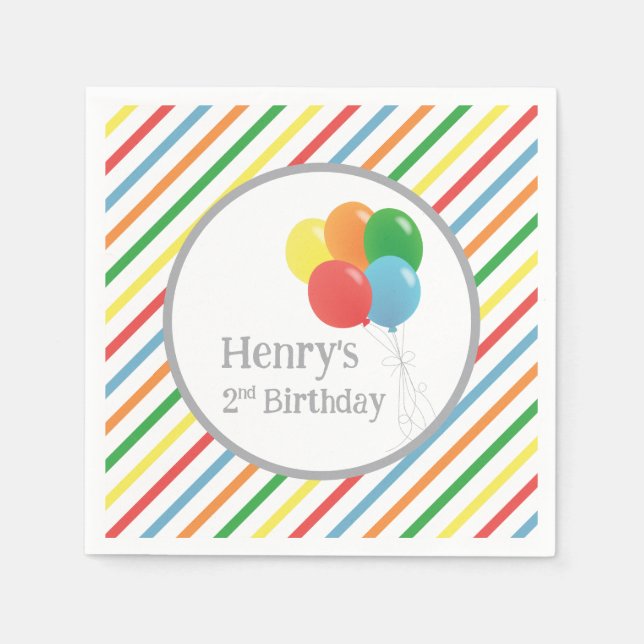 Balloon Birthday Paper Napkins, Gender Neutral Napkins (Front)