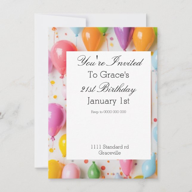 Balloon Birthday Party Invite (Front)