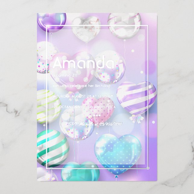 Balloon Bokeh Birthday Party Foil Invitation (Front)