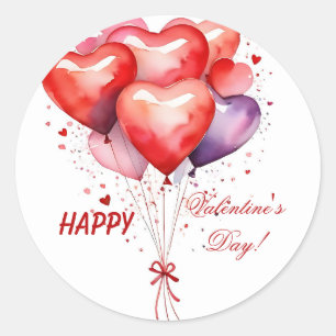 Balloon Bouquet Red and Pink Hearts Classic Round Sticker