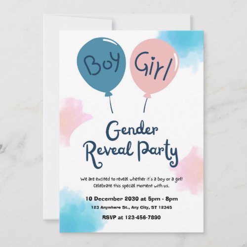 Balloon Boy Girl Gender Reveal Invitation