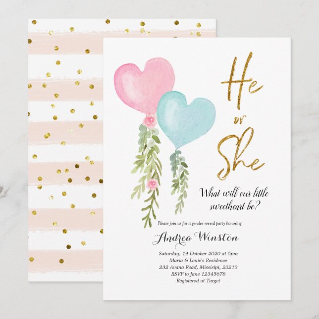 Balloon Boy or Girl Gender Reveal Invitation (Front/Back)