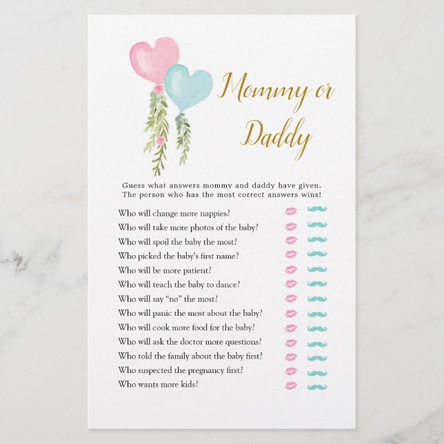 Balloon Boy or Girl Gender Reveal Mommy or Daddy (Front)