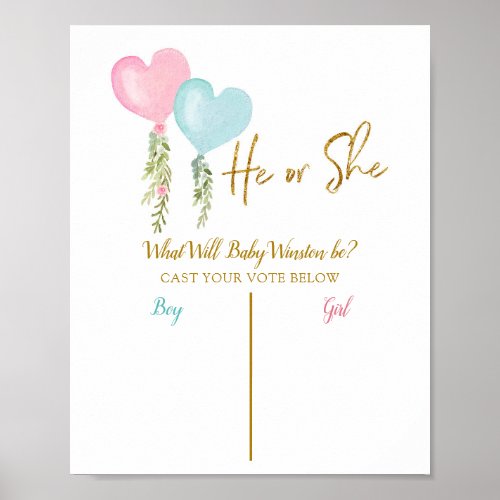 Balloon Boy or Girl Gender Reveal Voting Board Poster