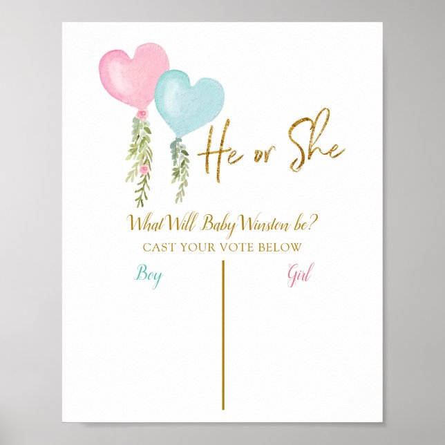 Balloon Boy or Girl Gender Reveal Voting Board Poster (Front)