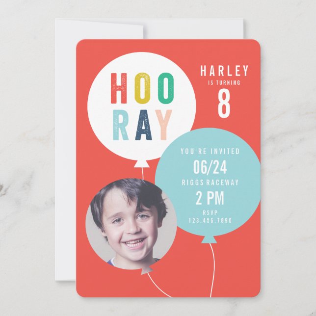 Balloon bunch kids photo birthday invitation (Front)