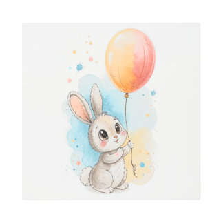 Balloon Bunny Dreams: A Whimsical Waterco Wall Art