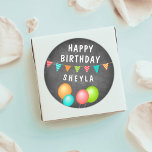 Balloon Bunting Flag Chalkboard Kid Birthday  Classic Round Sticker<br><div class="desc">Cute Balloon Bunting Flag Chalkboard Kid Birthday stickers. Cute birthday stickers for the kids` birthday party celebration. Colorful balloons and the bunting flags are on a grey chalkboard. Personalize with your child`s name.</div>