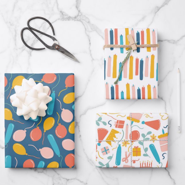 Balloon Candle Birthday Party Wrapping Paper Sheets (Front)
