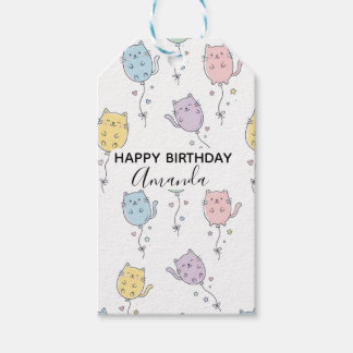 Balloon Cat Pattern Cute Minimalist Gift Tags