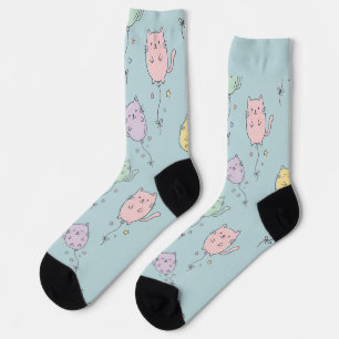 Balloon Cat Pattern Cute Minimalist Kids Socks