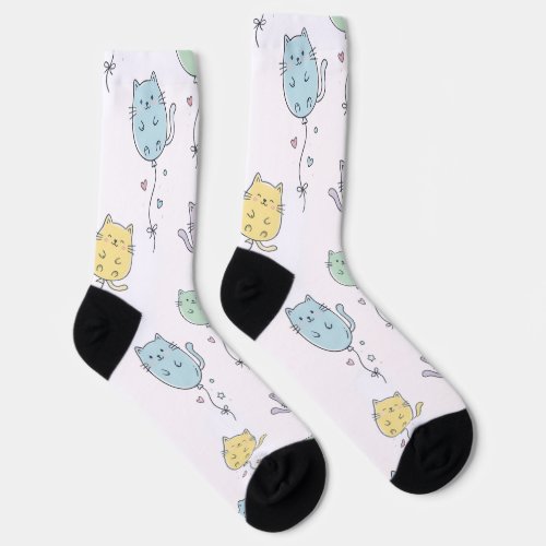 Balloon Cat Pattern Cute Minimalist Kids Socks