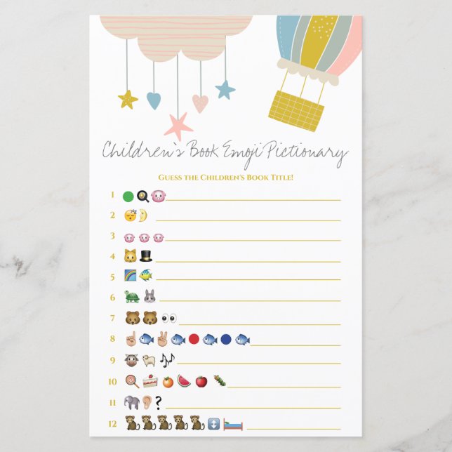 Balloon Children's Book Emoji Baby Shower Game (Front)