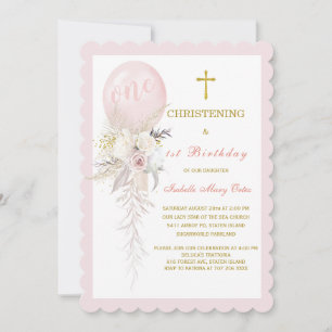 Balloon Christening and First Birthday Invitation