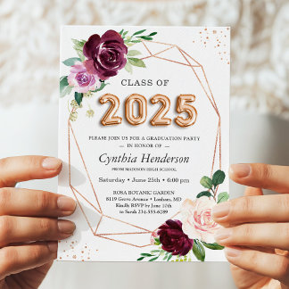 Balloon Class of 2025 Purple Floral Graduation Invitation