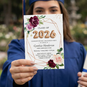 Balloon Class of 2026 Purple Floral Graduation Invitation