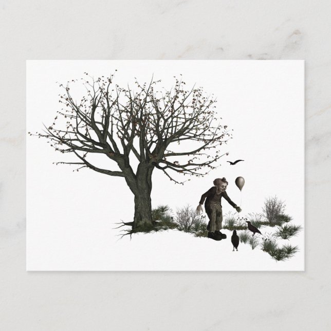 Balloon Clown Old Tree & Black Birds Original Postcard (Front)