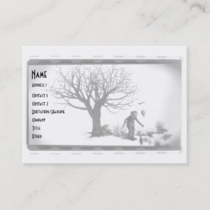 Balloon Clown & Ravens By Creepy Tree - B&W Business Card
