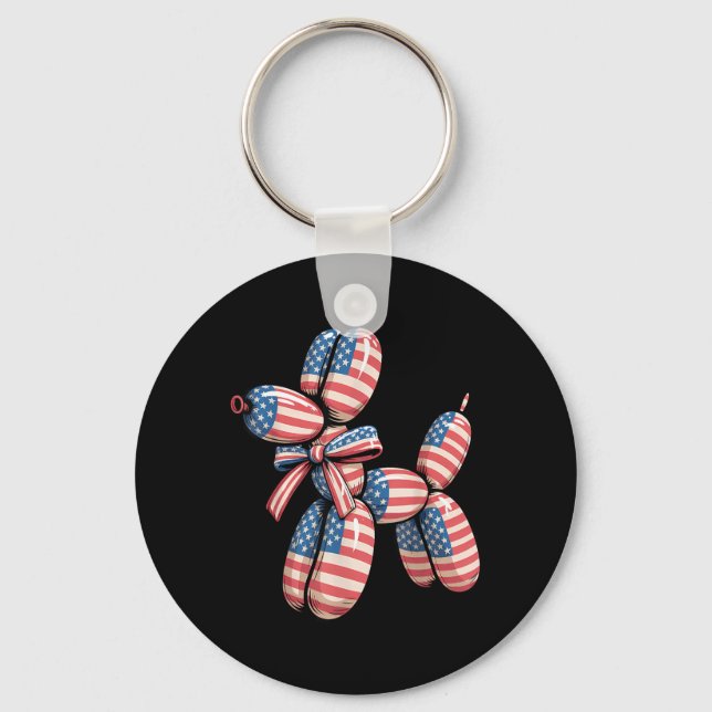 Balloon Dog Balloon Twisting 4th of July American Keychain (Front)