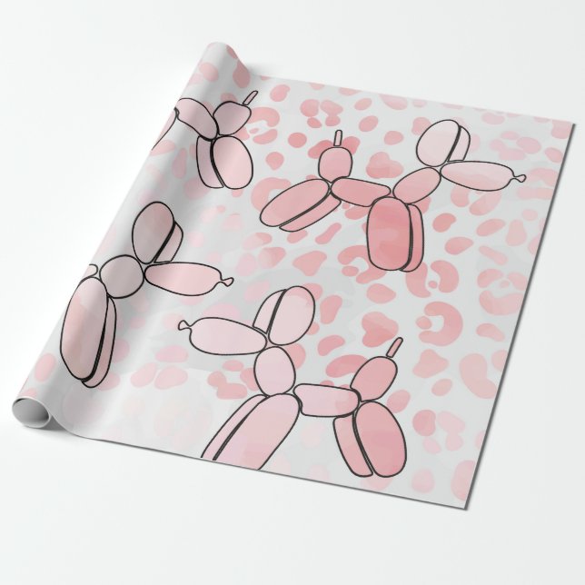 Balloon Dog Leopard Pink Pattern Wrapping Paper (Unrolled)