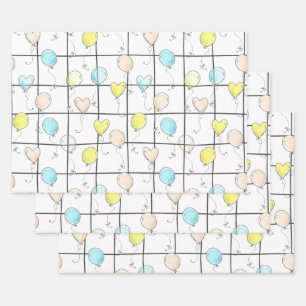 Balloon doodle gender neutral baby shower wrapping paper sheets
