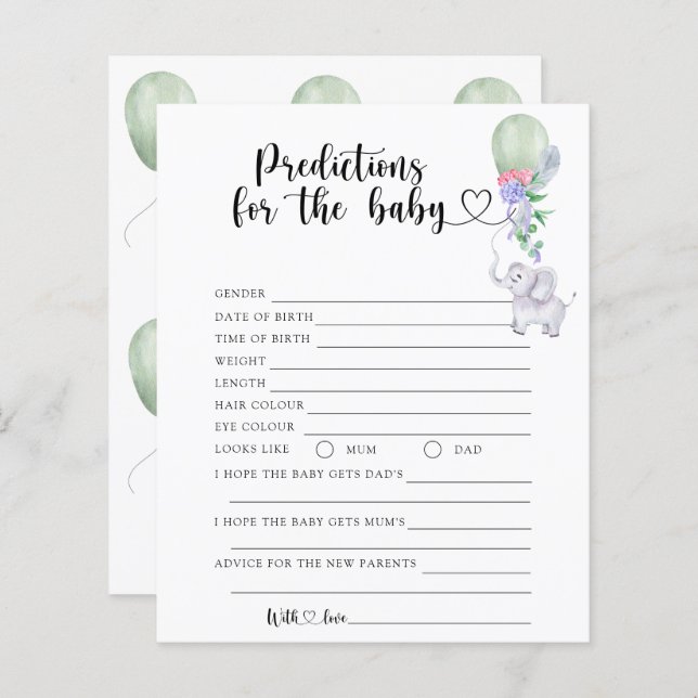 Balloon & Elephant - baby predictions and advice (Front/Back)