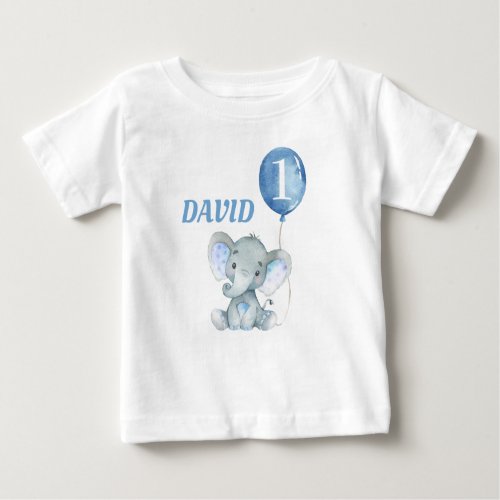 Balloon Elephant Cute Blue Baby Boy Baby T_Shirt