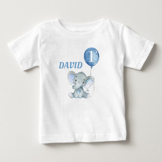 Balloon Elephant Cute Blue Baby Boy Baby T-Shirt (Front)
