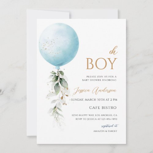 Balloon Eucalyptus Baby Shower Invitation