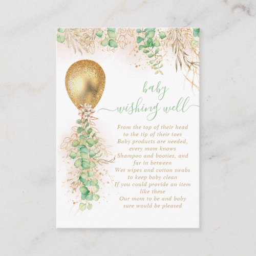  Balloon Eucalyptus Gold Baby Wishing Well  Enclosure Card