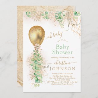 Balloon Eucalyptus Gold Glitter Baby Shower