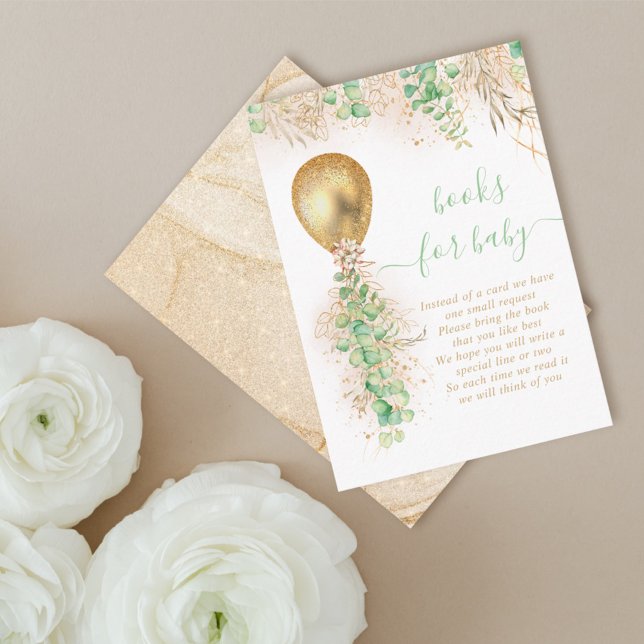  Balloon Eucalyptus Gold Glitter Book For Baby Enclosure Card (Creator Uploaded)