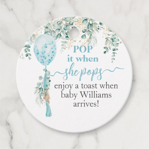 Balloon Eucalyptus gold leaves Baby Shower Pop it Favor Tags