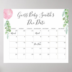  Balloon Eucalyptus Guess Baby Due Date Calendar P Poster