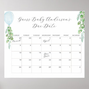 Balloon Eucalyptus Guess Baby Due Date Calendar P Poster