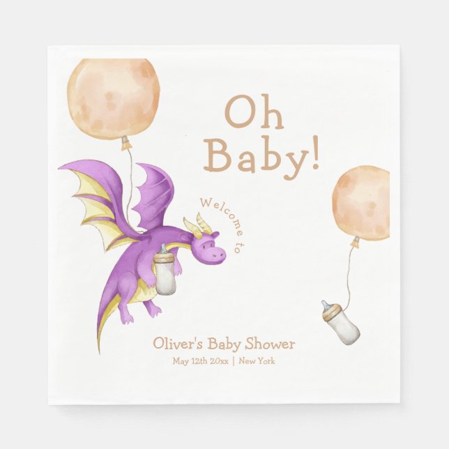 Balloon Fairy Dragon Bottle Baby Shower Welcome Napkins (Front)