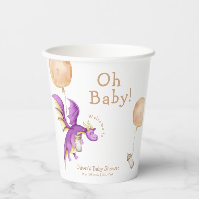 Balloon Fairy Dragon Bottle Baby Shower Welcome Paper Cups (Front)