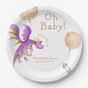 Balloon Fairy Dragon Bottle Baby Shower Welcome Paper Plates