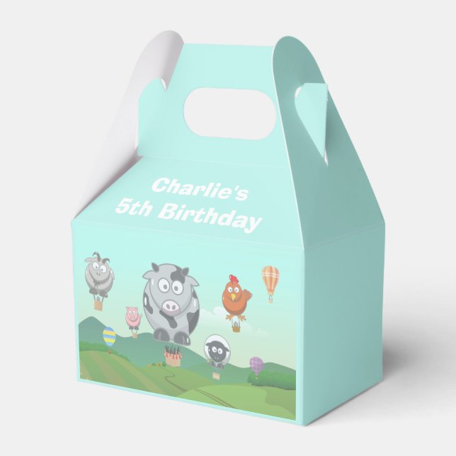 Balloon Farm Animals Custom Kids Birthday Favor Boxes (Front Side)