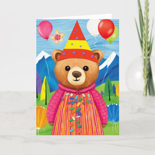 Balloon Festival Bear Cute Kids Birthday Card