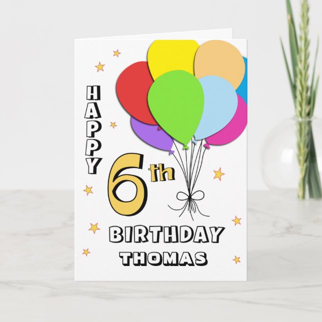 Balloon Filled 6th Birthday Card (Front)