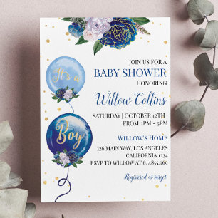 Balloon Floral Boy Baby Shower Invitation