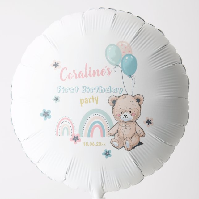 Balloon for 1st birthday with cute teddy bear. (Front)
