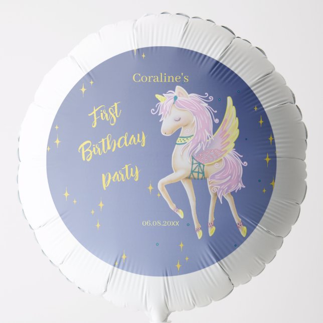 Balloon for the first birthday with unicorn. (Front)